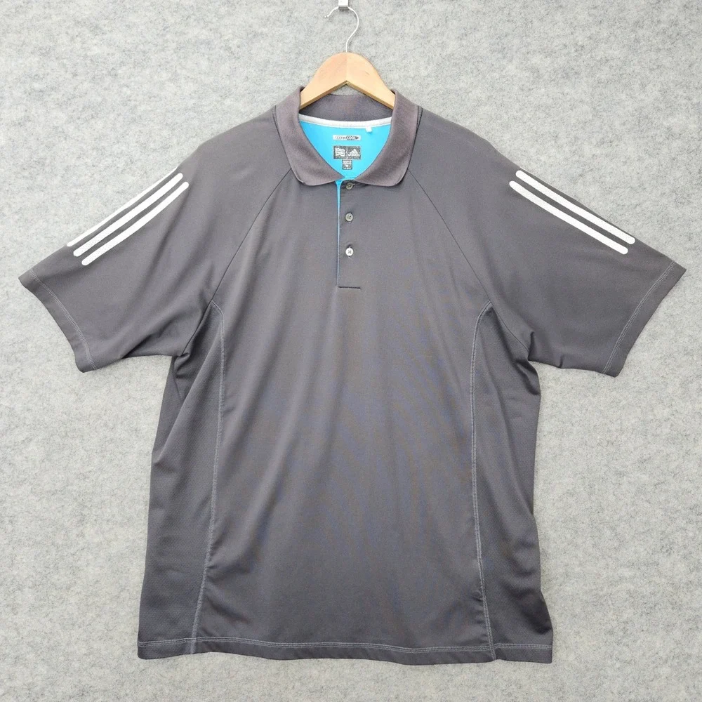 Adidas Polo Shirt Men's Gray XL ClimaCool Short Sleeve 3-Stripe Performance Golf